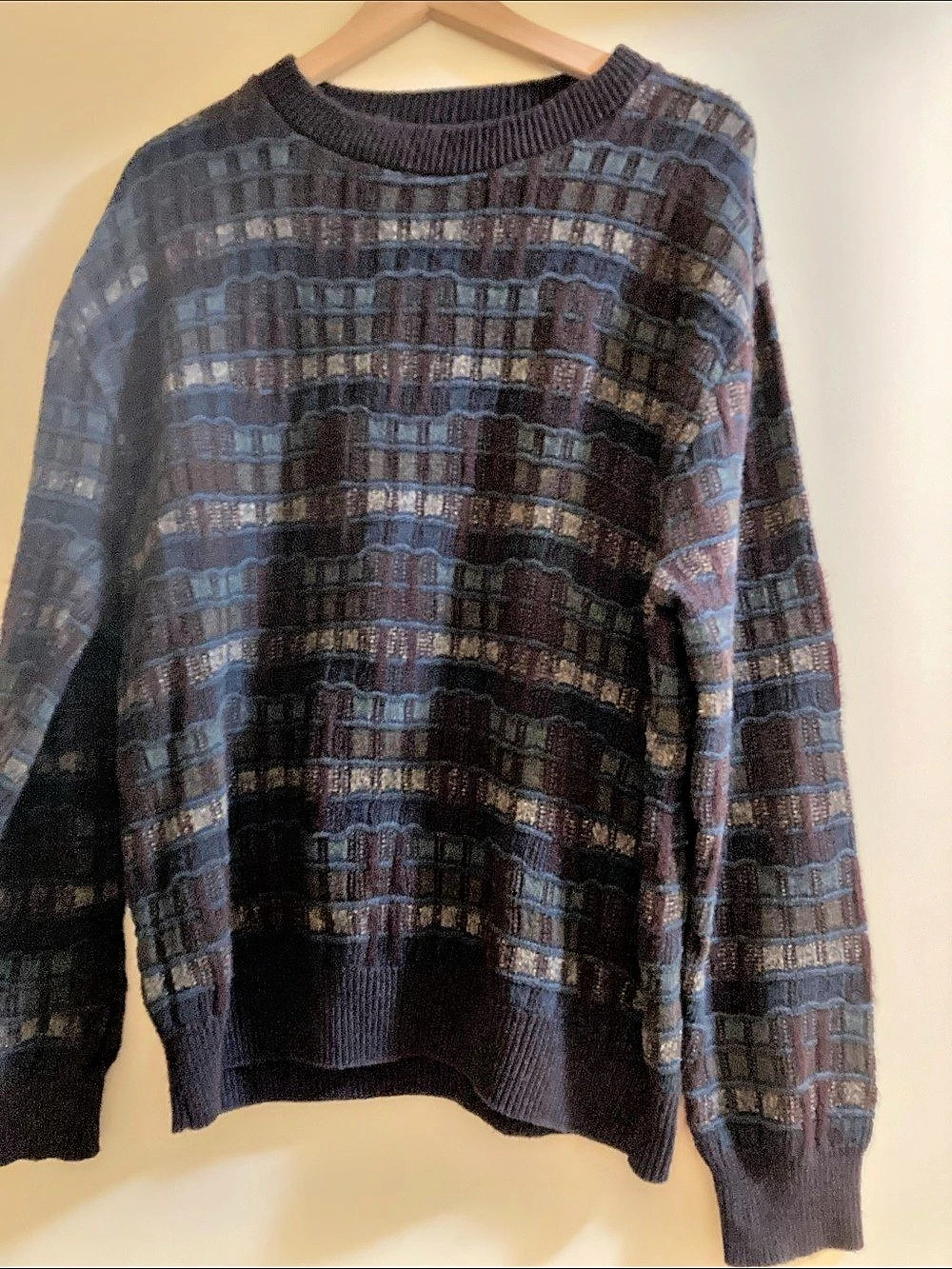 Abstract Print Geometric Textured Knit 90’s Dad Grandpa Grunge Sweater Men’s XL